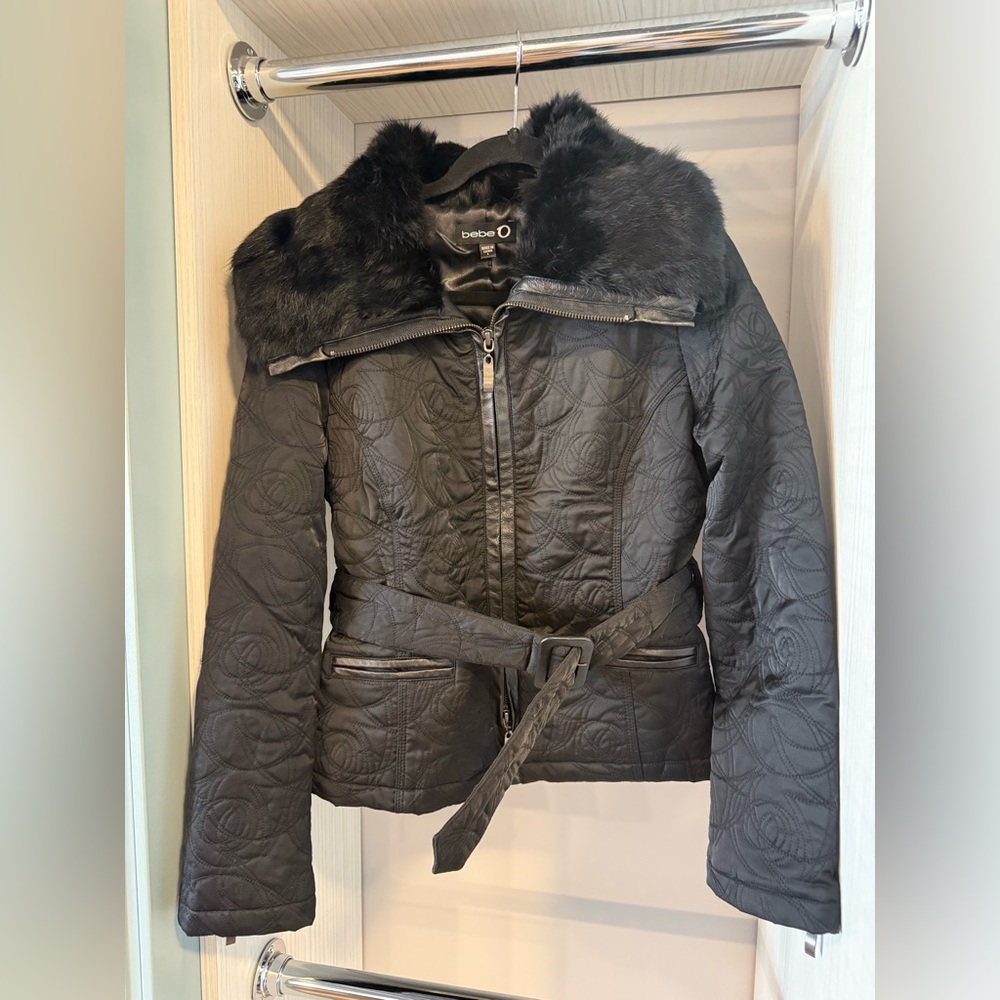 Bebe Elegant Black Fur Coat